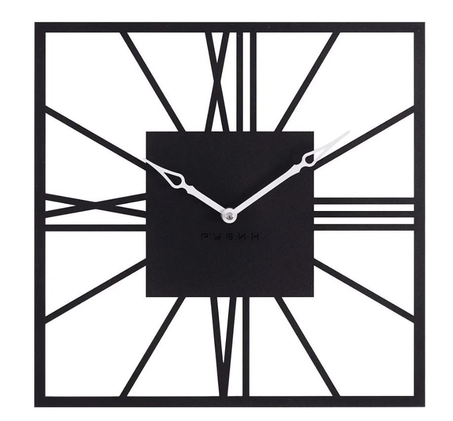 Часы настенные из металла, квадрат 35 см, черный Рим 2