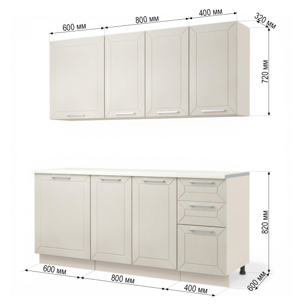 Кухня АНСИ Кашемир/ Дуб Латте  (столешница Луанда+сушка+планки) 1,8 м