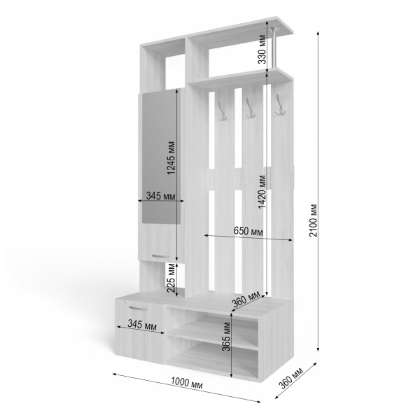 Прихожая БН-208,1000*360*2100 (Сосна Лофт) 