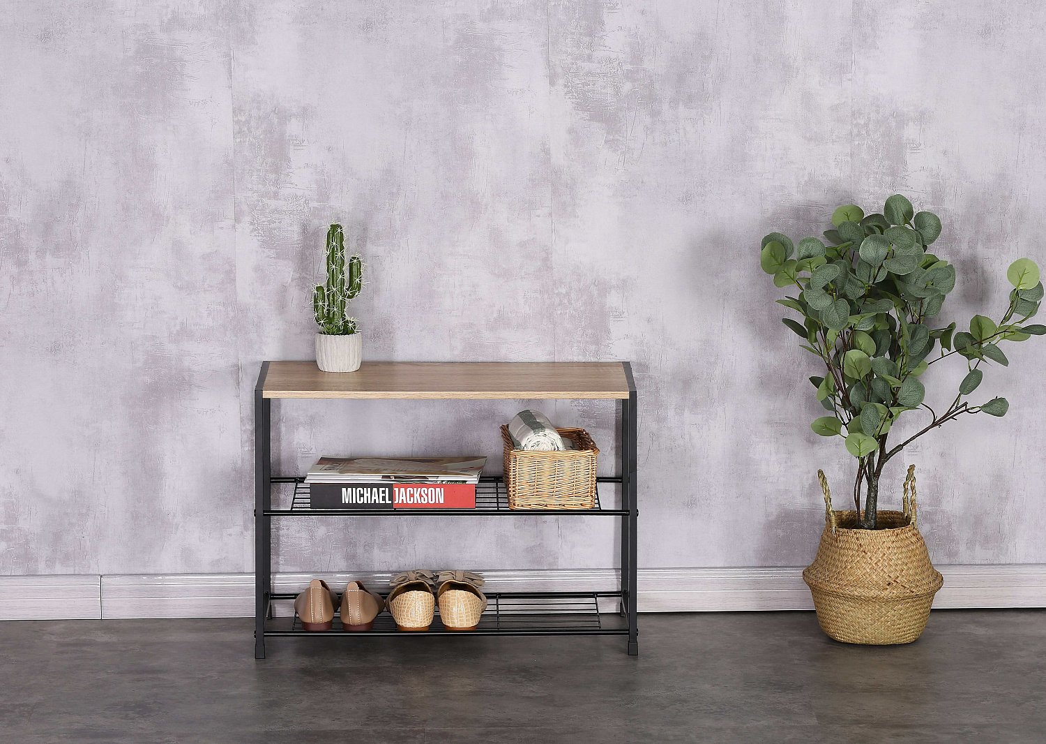 Полка для обуви Sheffilton SHT-SR12 Черный муар/Скандинавский орех