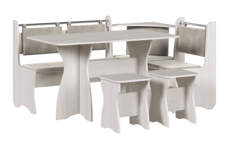 Обеденная группа "Прима", Анкор белый,ткань Tesla13/Tesla12.(скамья, стол, табурет)