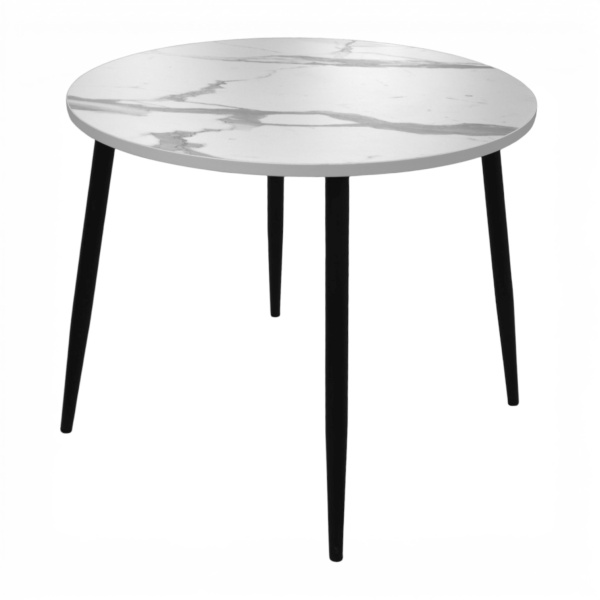 Стол Поло D900, металл черный+пластик  Мрамор белый