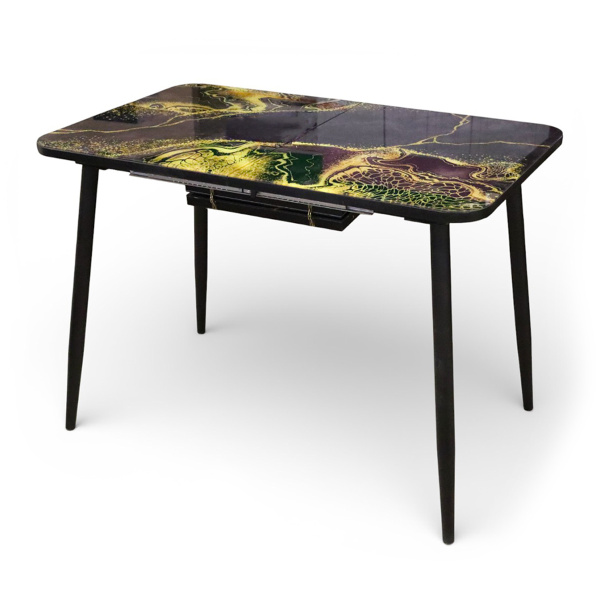 Стол обеденный Турин 110(+40)*70 Абстракция / черный