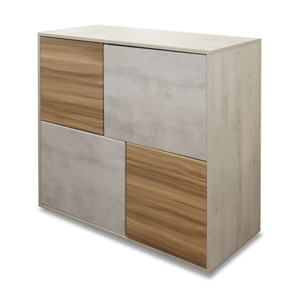 Комод ШАЛЕ 4 двери/ Сосна Лофт/Камень Светлый/Ясень горный