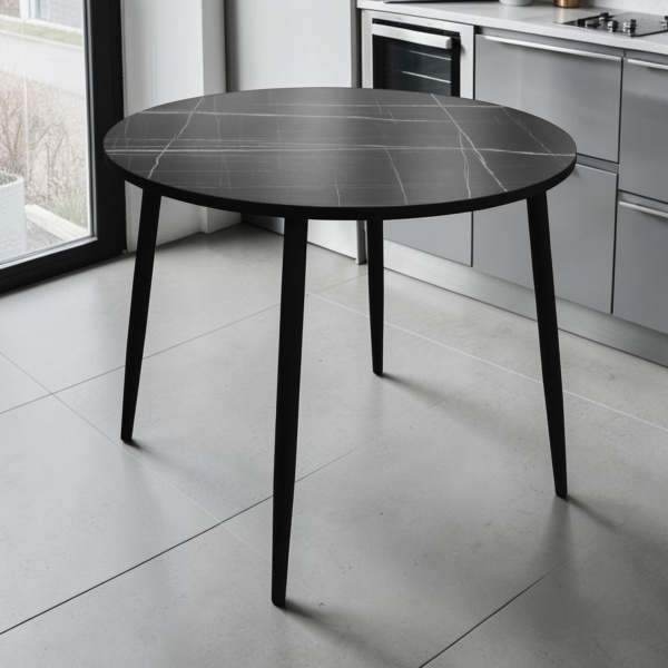 Стол Поло D900, металл черный+пластик Черный Мрамор Тунис