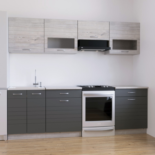 Кухонный гарнитур Румба 5/1 ЯСЕНЬ / ГРАФИТ (столешник, без мойки) 1,8 м