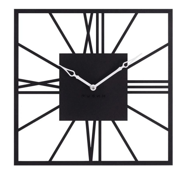 Часы настенные из металла, квадрат 35 см, черный Рим 2