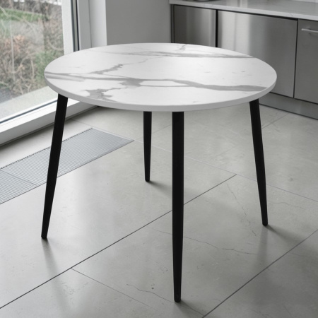 Стол Поло D900, металл черный+пластик  Мрамор белый
