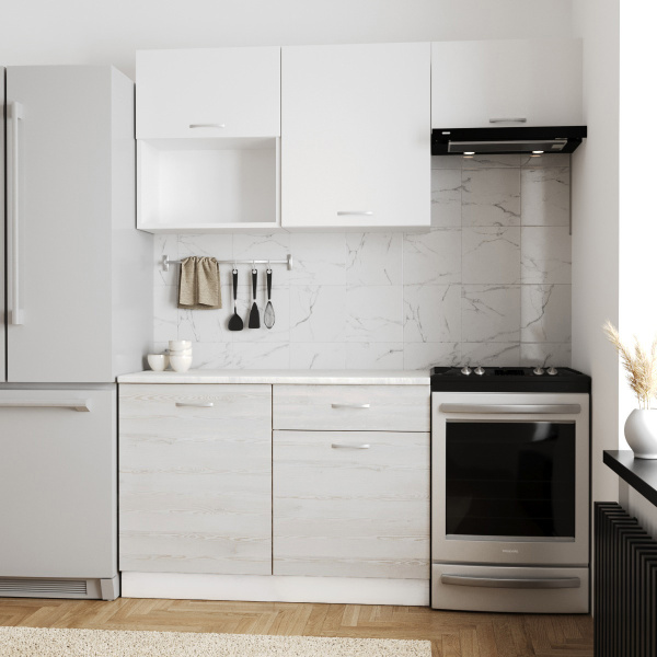 Кухонный гарнитур Темпо №3 Белый/Сосна Лофт/Белый жемчуг/Олива (без мойки) 1,2 м