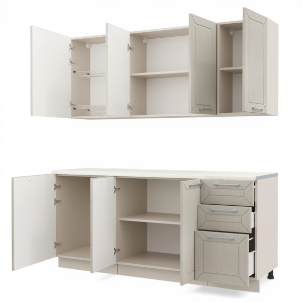 Кухня АНСИ Кашемир/ Дуб Латте  (столешница Луанда+сушка+планки) 1,8 м