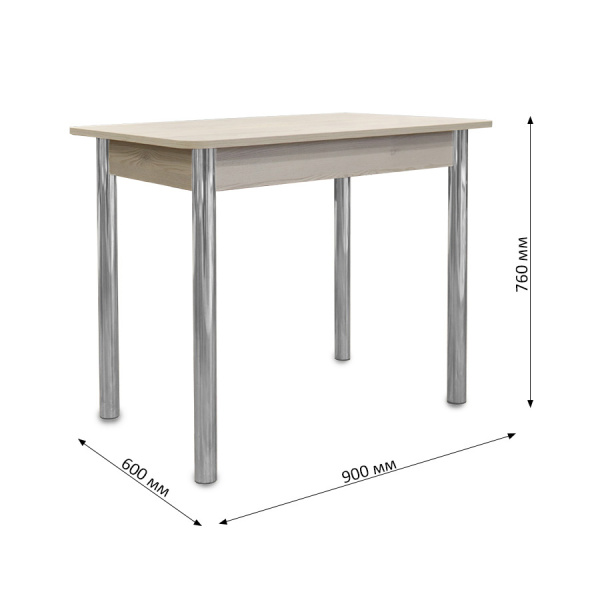 Стол обеденный (900х600х760)  Сосна Лофт/опора D50 труба хром