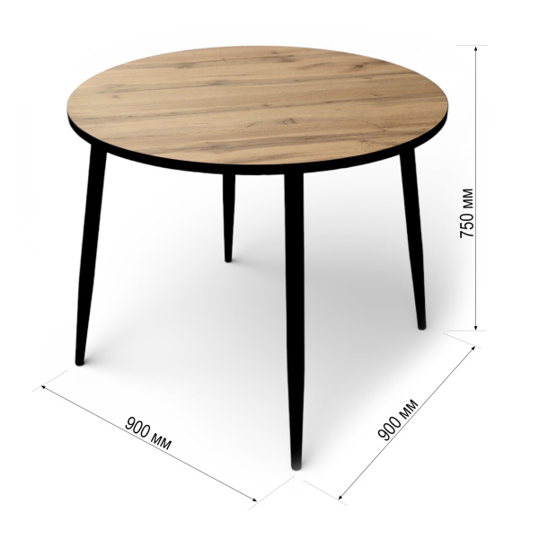 Стол Поло D900, металл черный+пластик Дуб Вотан