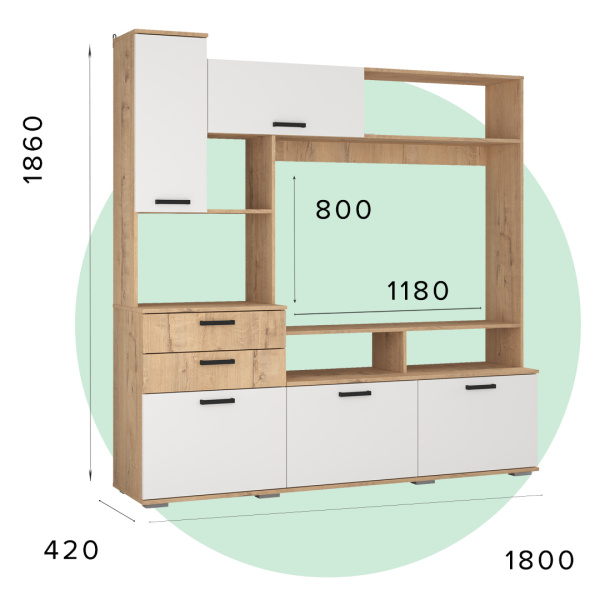 Стенка для гостиной Г26 Глиняный серый/корпус Дуб крафт белый
